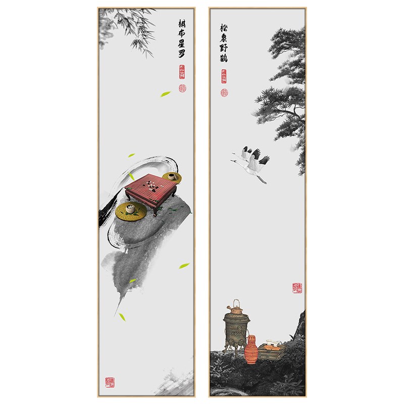 新中式禅意茶室装饰画三联组合中国风挂画酒店别墅书房竖版玄关画图片