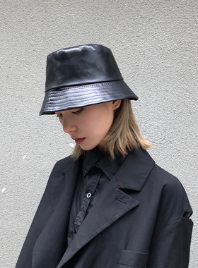 极速Winter Autumn Solid Black Soft PU Leather Bucket Cap Ret