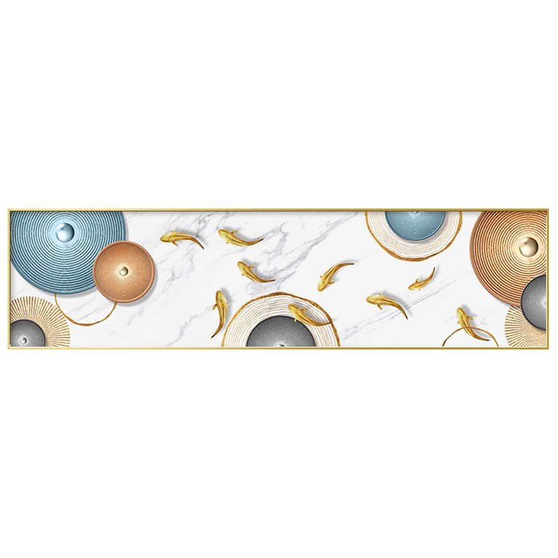 九鱼聚财金色轻奢卧室床头装饰画横版九鱼图招财现代简约墙画挂画图片