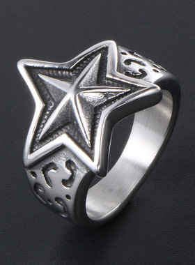 Titanium steel jewelry mens ring punk personality five star