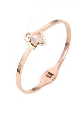 韩国饰品简约蝴蝶手镯女18K玫瑰金手环钛钢开口情侣首饰