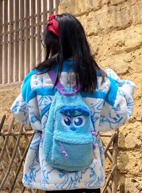 极速日单卡通少女心长毛怪苏利文三眼仔维尼花栗鼠毛绒双肩书包收