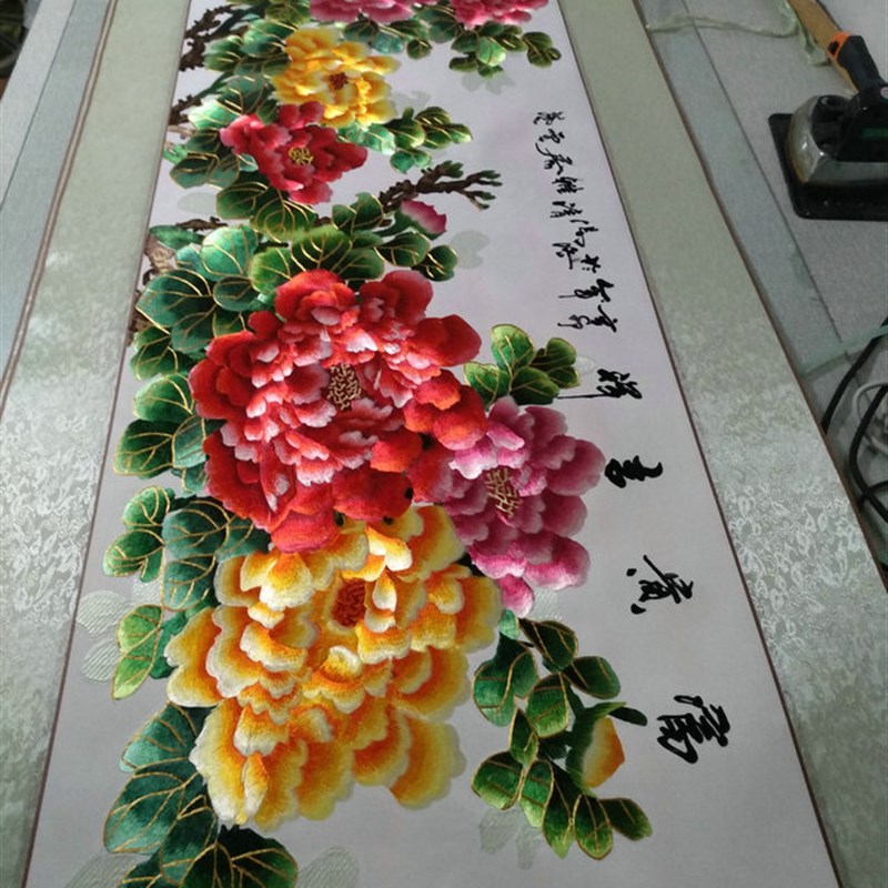 苏州刺绣机绣仿手工客厅背景墙装饰画礼品牡丹花开富贵吉祥德丰图片
