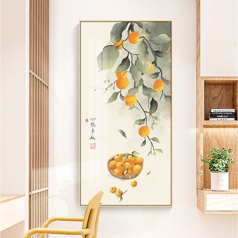 平安喜乐新中式入户门厅走廊壁画玄关装饰画日式吉祥寓意水果挂画图片