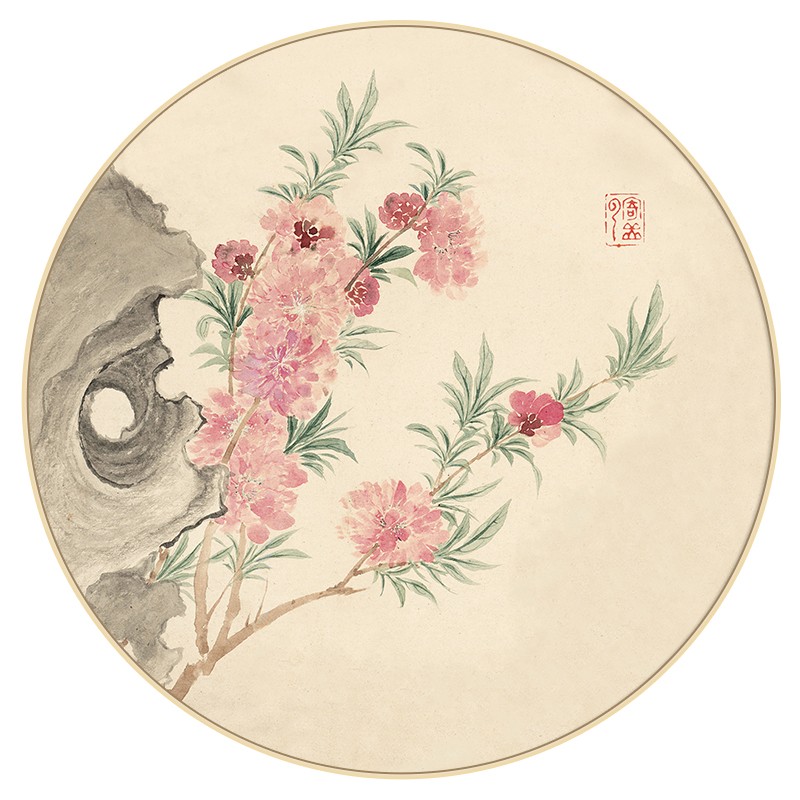 中式国画花鸟手绘风格餐厅玄关卧室客厅装饰圆形茶室新中式挂画图片