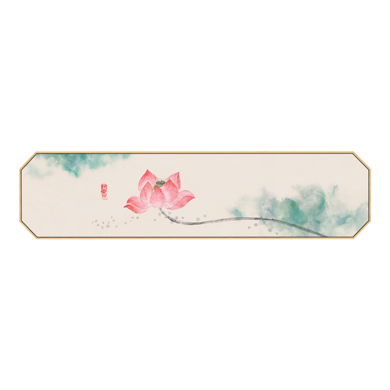 八边形卧室床头装饰画客厅沙发背景墙新中式禅意茶室横幅荷花挂画图片