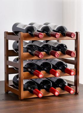 红酒架摆件葡萄酒架子实木家用小型现代简约红酒柜展示架红酒格子