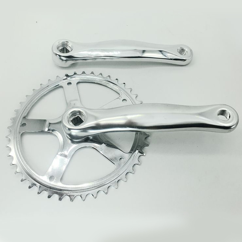 复古改装自行车齿盘牙盘铝曲柄170铁齿44T变速单速通用沙滩车适用