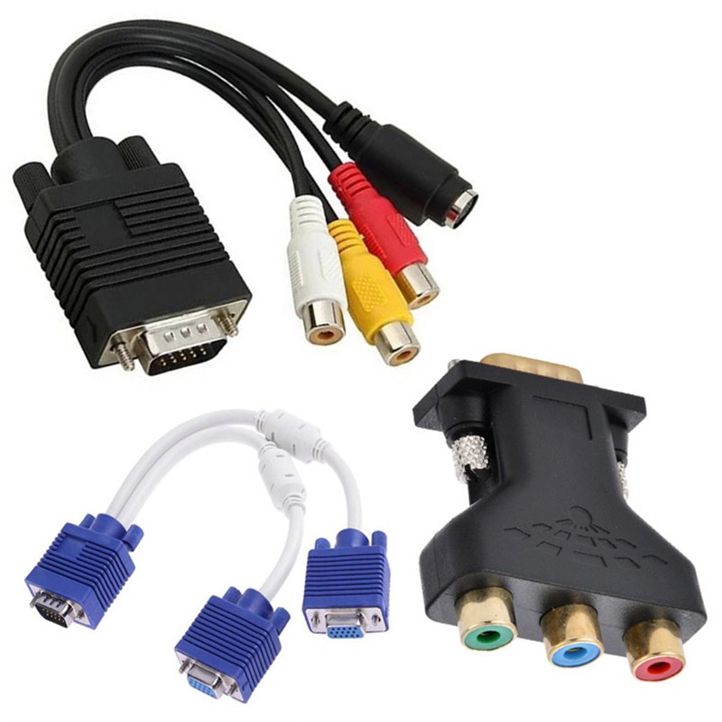 电脑vga转s端子线三分三一转三莲花av线一分二红白黄转换器母头