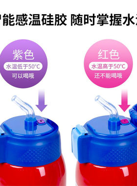 儿童保温杯带吸管男女学生水杯子不锈钢水杯壶红色蜘蛛侠600ml双.