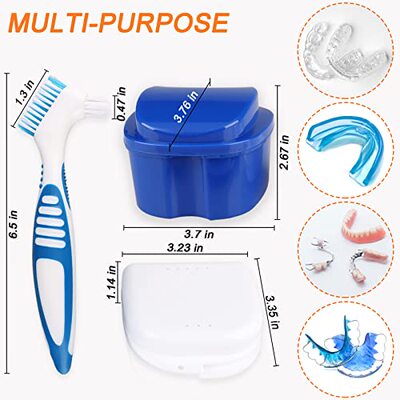 3 Packs - 1 Denture Bath Cup with Basket  1 Retainer Case wi