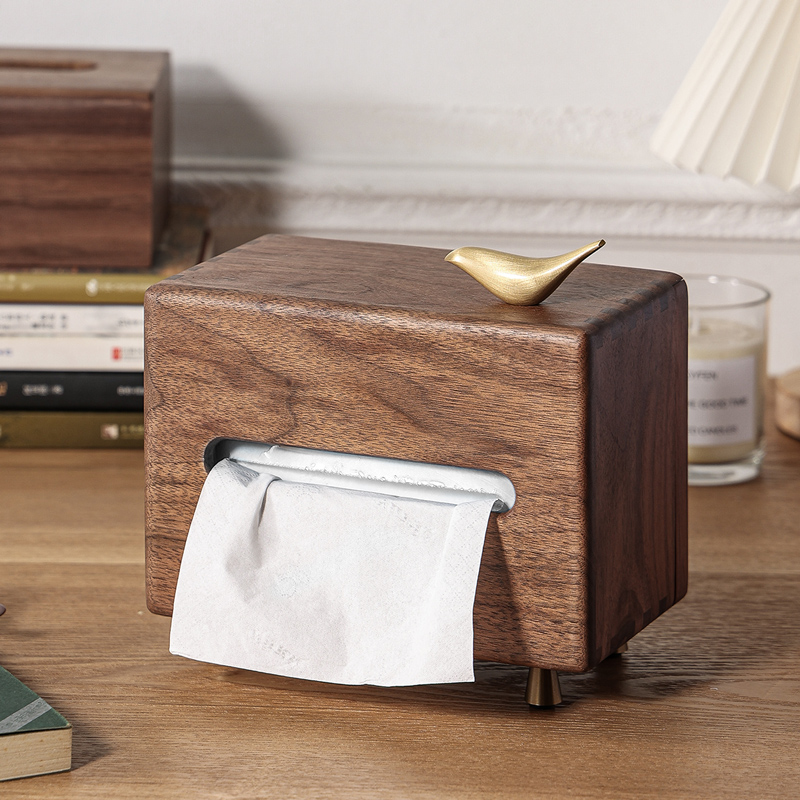 新中式纸巾盒实木木制抽取式卫生纸盒黑胡桃木茶几收纳客厅家用创