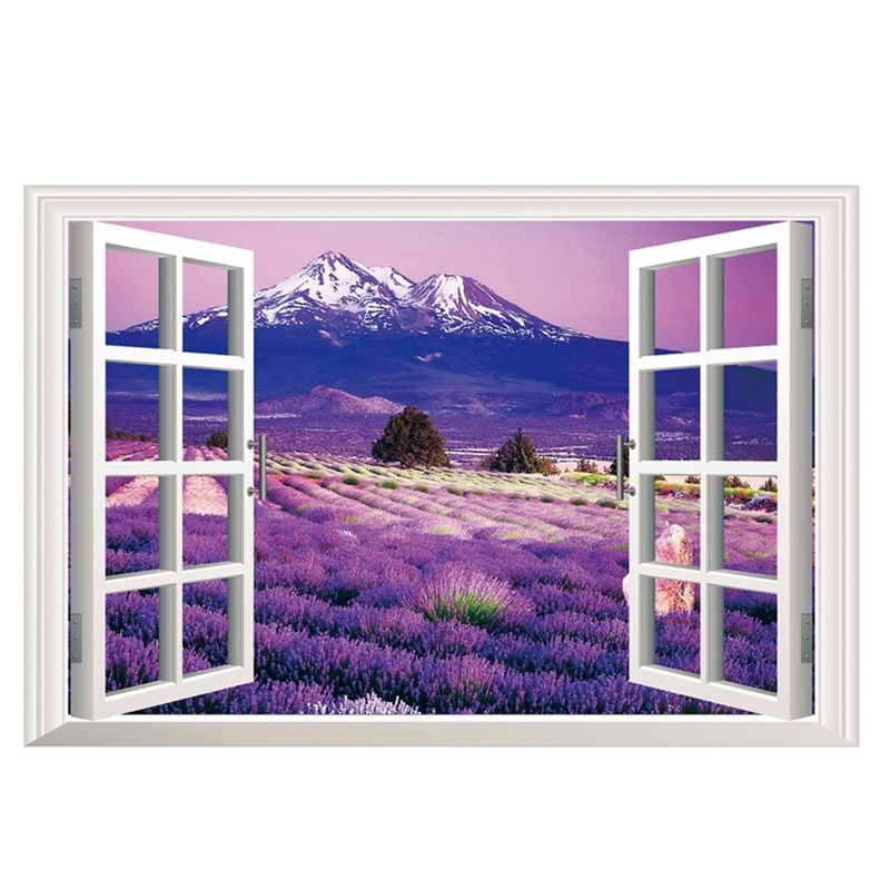 Large Lavender Montain 3D Window Scene View Removable Wall S