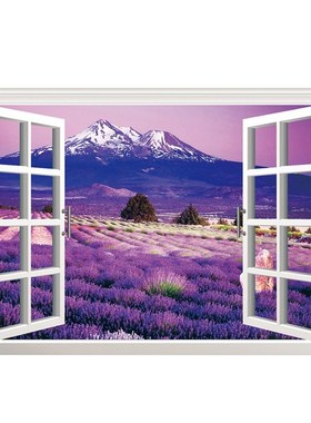 Large Lavender Montain 3D Window Scene View Removable Wall S