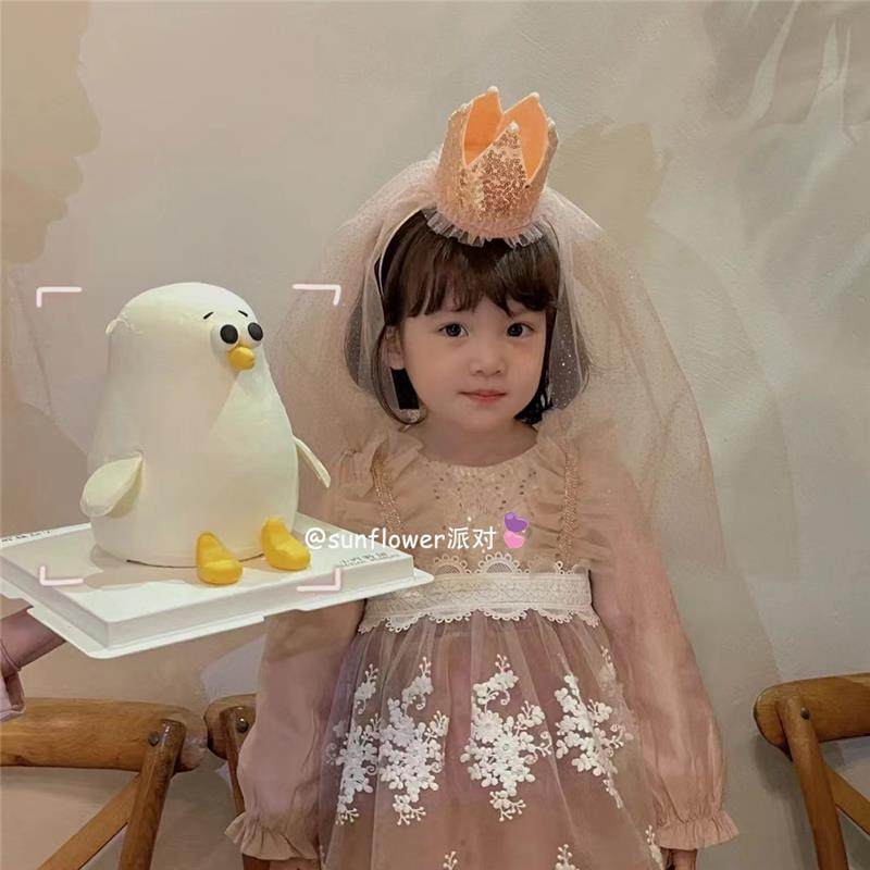 ins风生日女孩儿童皇冠头纱发箍生日帽拍照道具公主ins风装饰布置