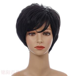 New wig lady slanting bangs fashion short straight hair cove