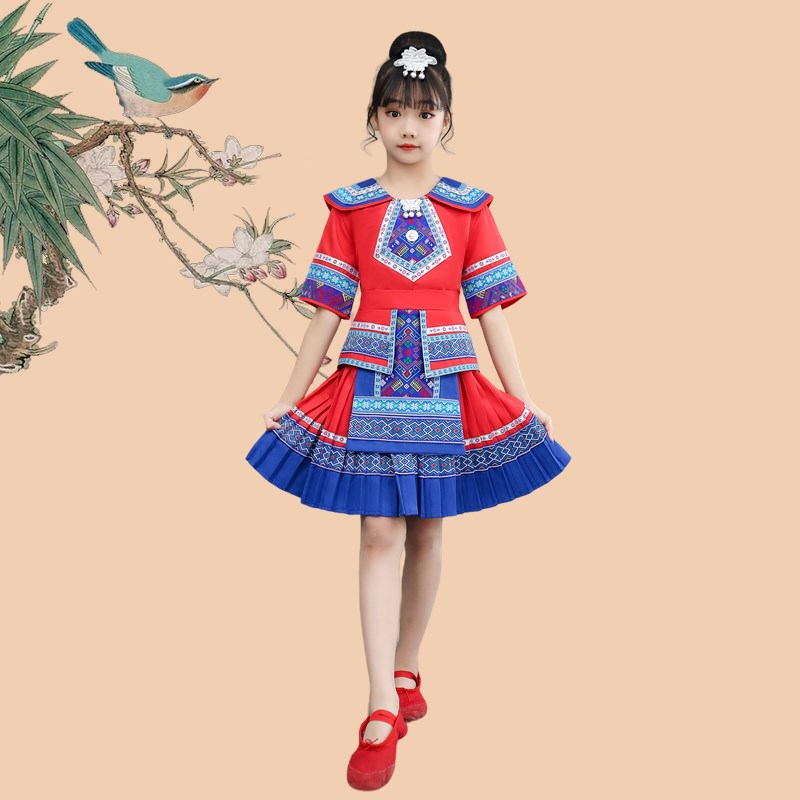 新品新款儿童56个名族演出服幼儿少数民族仡佬族男女童合唱舞蹈表