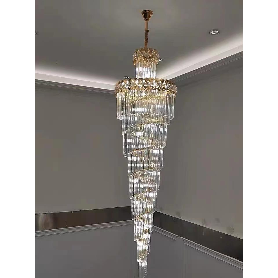 复式楼客厅大吊灯楼中楼旋转楼梯长吊灯别墅中空后现代轻奢水晶灯