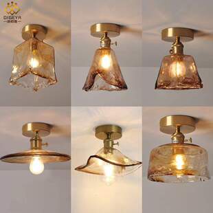 日式玻璃吸顶灯北欧民宿进门入户走廊连廊过道阳台琥珀色网红小灯