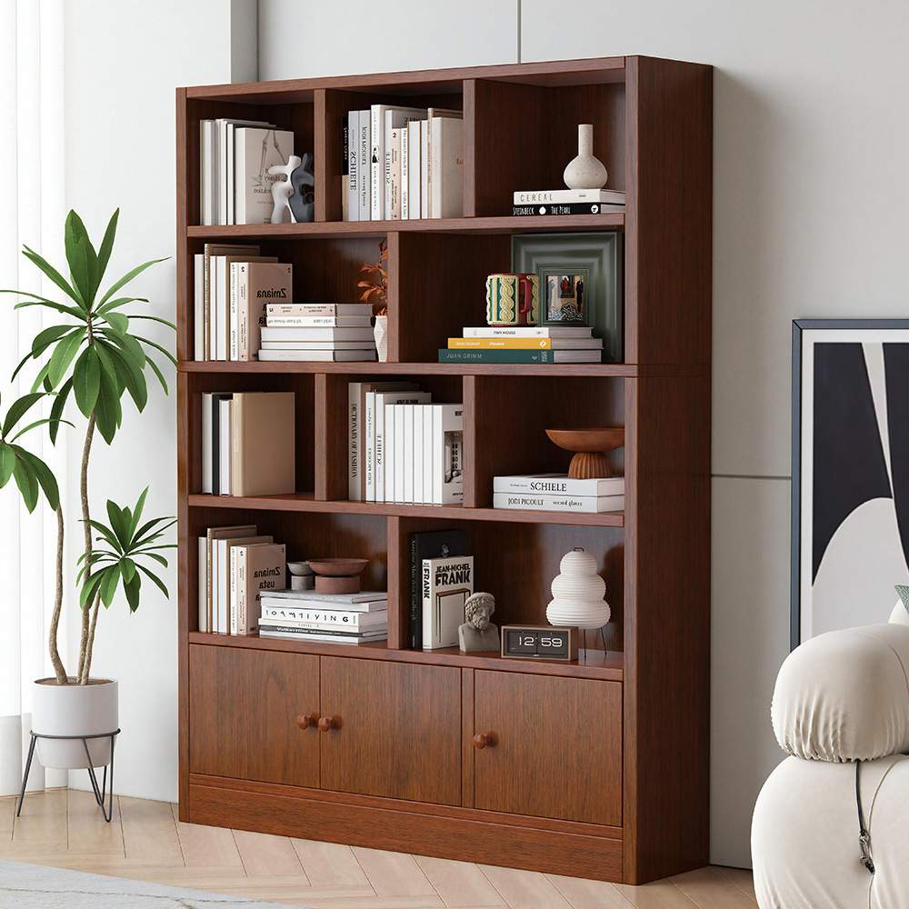 实木书架置物架落地书柜客厅办公室文件柜靠墙展示柜带门资料柜子