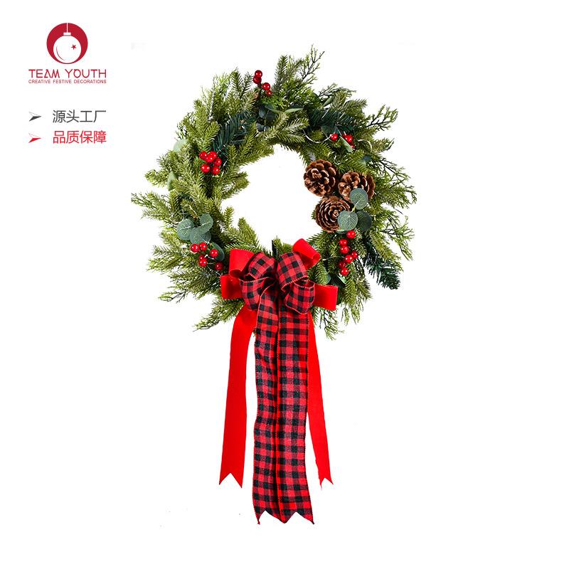 跨境亚马逊新款45cmPE仿真花环挂饰LED灯圣诞节花环橱窗门挂装饰