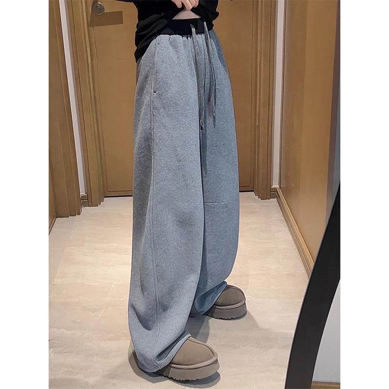 欧货松紧腰抽绳阔腿裤女2025春季新款大码高腰宽松百搭休闲卫裤