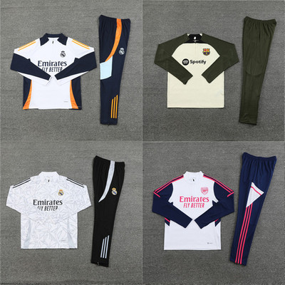 秋冬足球训练服长袖皇马巴黎巴萨半拉链球衣套装速干运动比赛定制