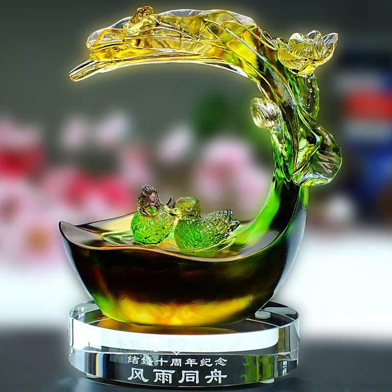 璃鸳鸯摆件结婚一三五十周年纪念日E礼物送老婆创意琉夫妻风雨同