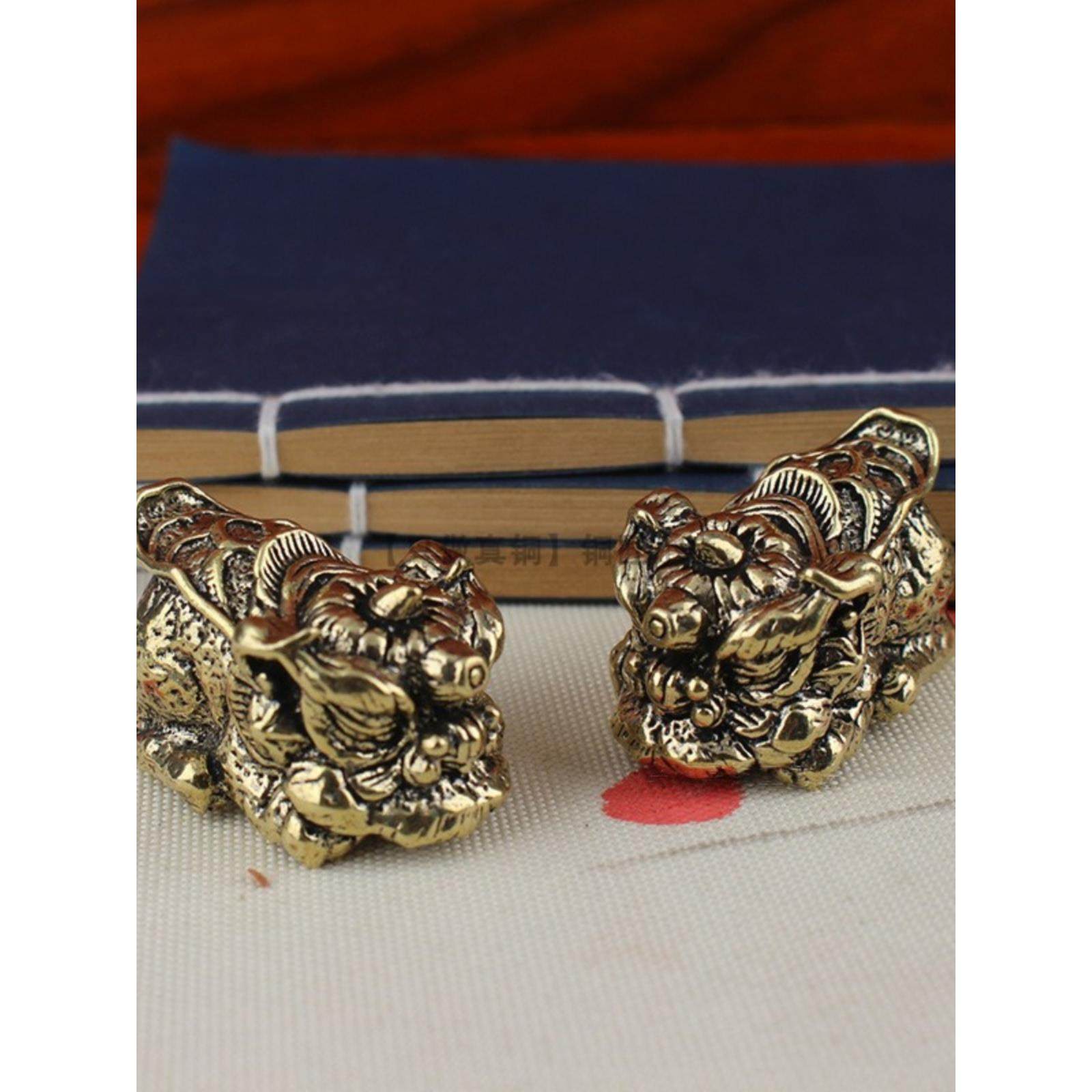 纯铜子醒狮摆创狮意个性礼品饰黄品配件金属复古国风舞件狮小摆设