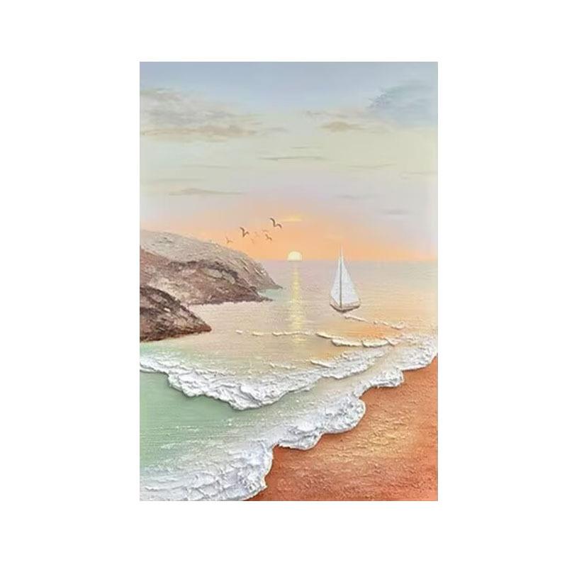 手绘油画一帆风顺客厅沙发墙装饰画砂岩肌理立体餐厅挂画海景日出