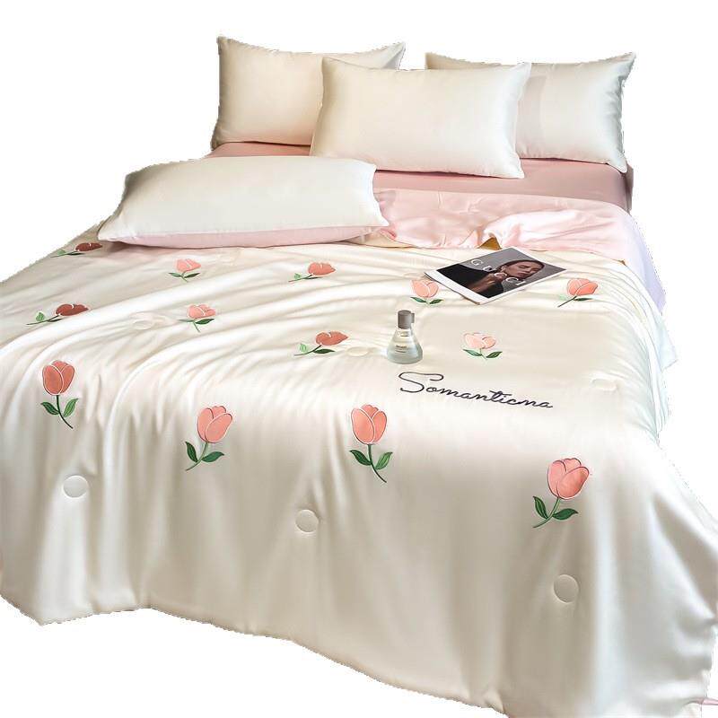 夏天冰丝夏凉被四件套三件套夏季空调被芯单人薄被子可以机洗夏被