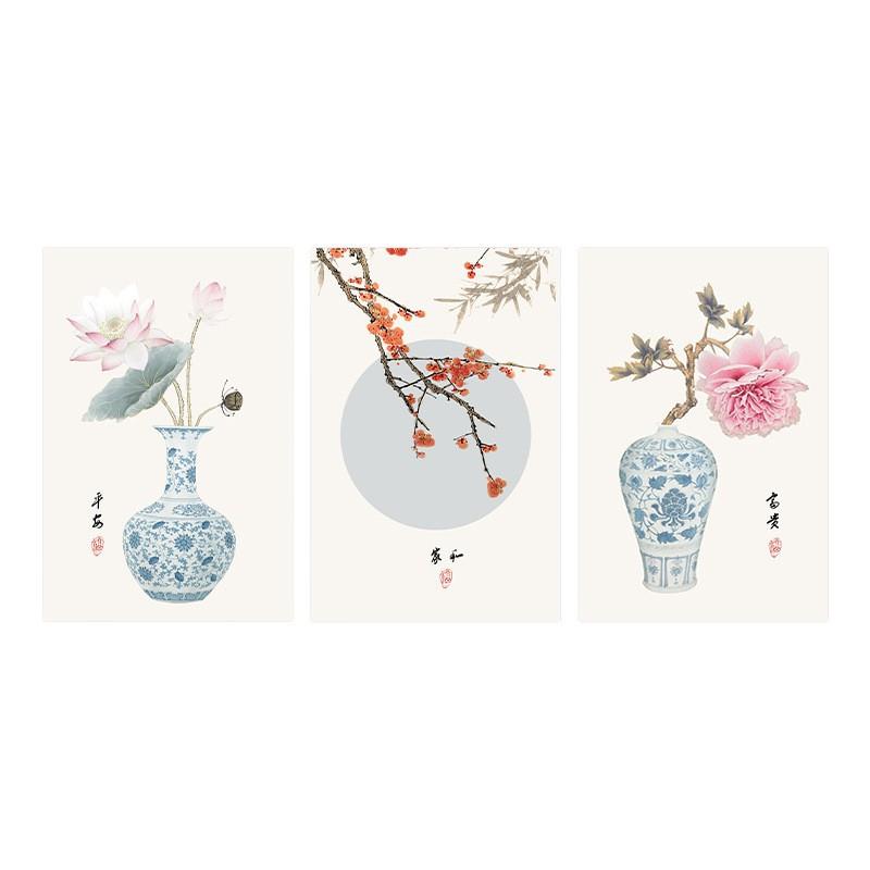 新中式三联画沙发背景壁画装饰画民俗风客厅民宿卧室餐厅饭店挂画