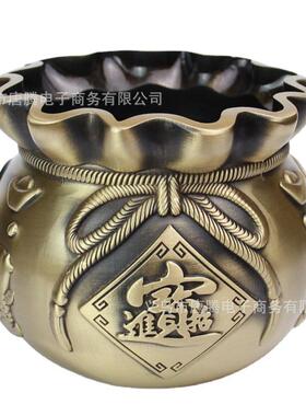 黄铜摆件钱袋子宝字聚福缸办公室笔筒金属摆件仿古纯铜工艺品
