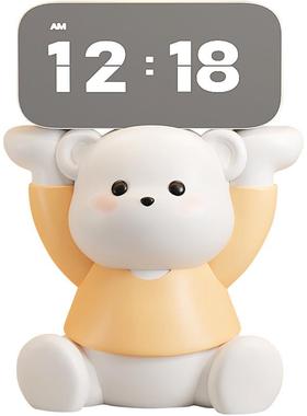 奶油风熊时钟摆件闹钟客厅卧室装饰品桌面摆放钟表台式创意电子钟