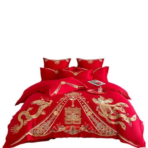中式结婚大红色龙凤四件套新婚亲肤棉时尚重工刺绣床上用品多件套