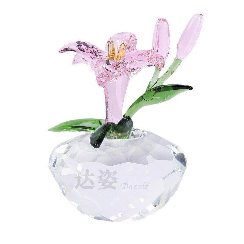 水晶百合北欧轻奢客厅装饰品水晶玻璃花摆件结婚礼物水晶工艺品