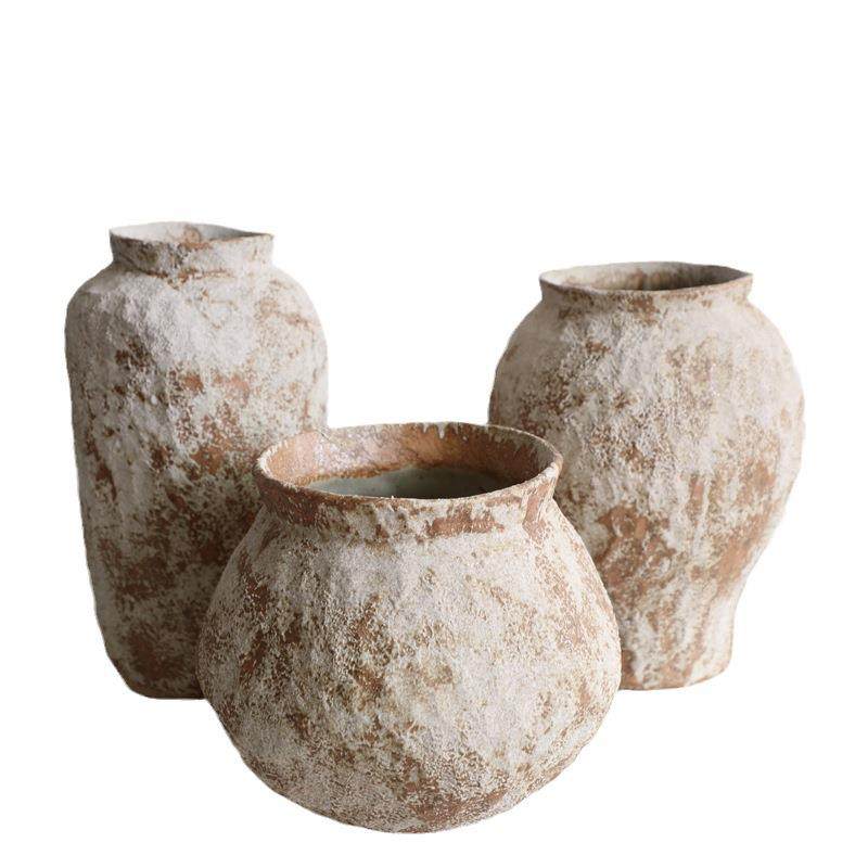 侘寂风粗陶花器禅意花瓶插干花中古花瓶手工陶罐陶瓷日式装饰摆件