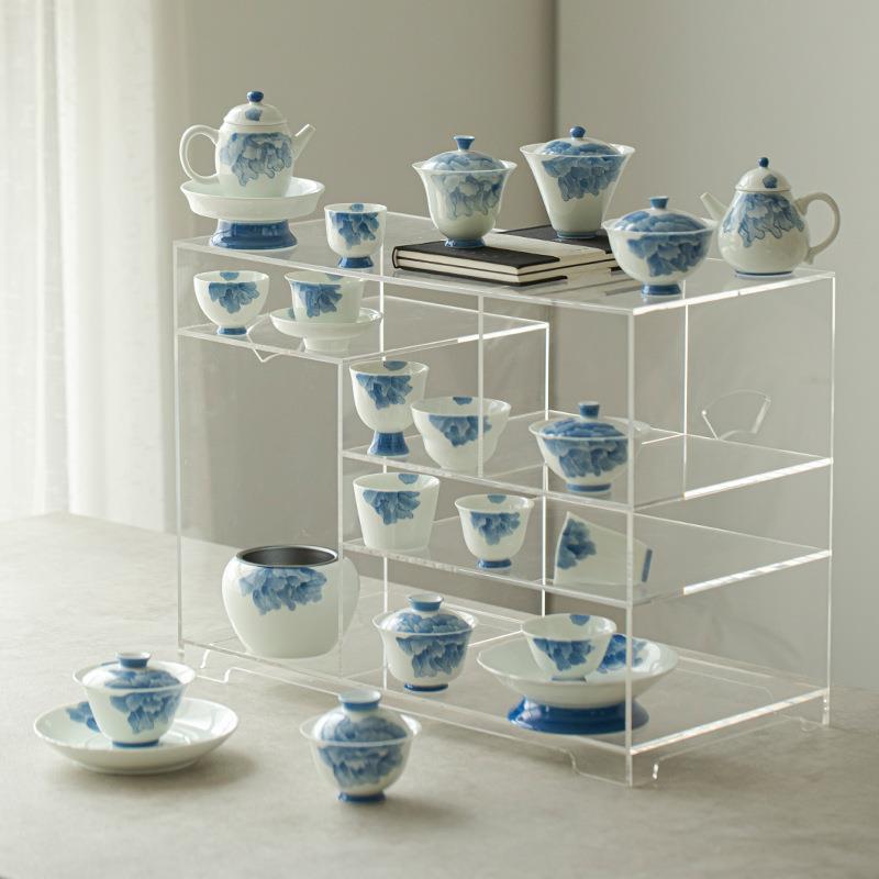 手绘具玉泥壶承彩蓝牡丹釉高足茶点盘家用盖碗下底托lmc功夫茶干