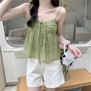性感 外贸清仓 纯欲风挂脖吊带背心女夏季 外穿辣妹甜美气质短款