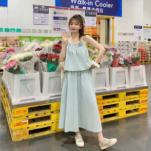 外贸清仓 甜美减龄吊带上衣套装 法式 显瘦高腰半身长 女夏季 新款