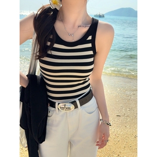 美背打底 外贸清仓 黑色条纹带胸垫吊带背心女外穿2025夏季 新款
