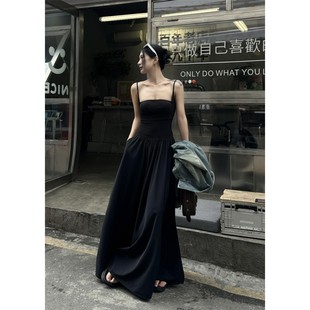 赫本温柔风海边度假 外贸清仓 高级感黑色吊带连衣裙女夏季 法式