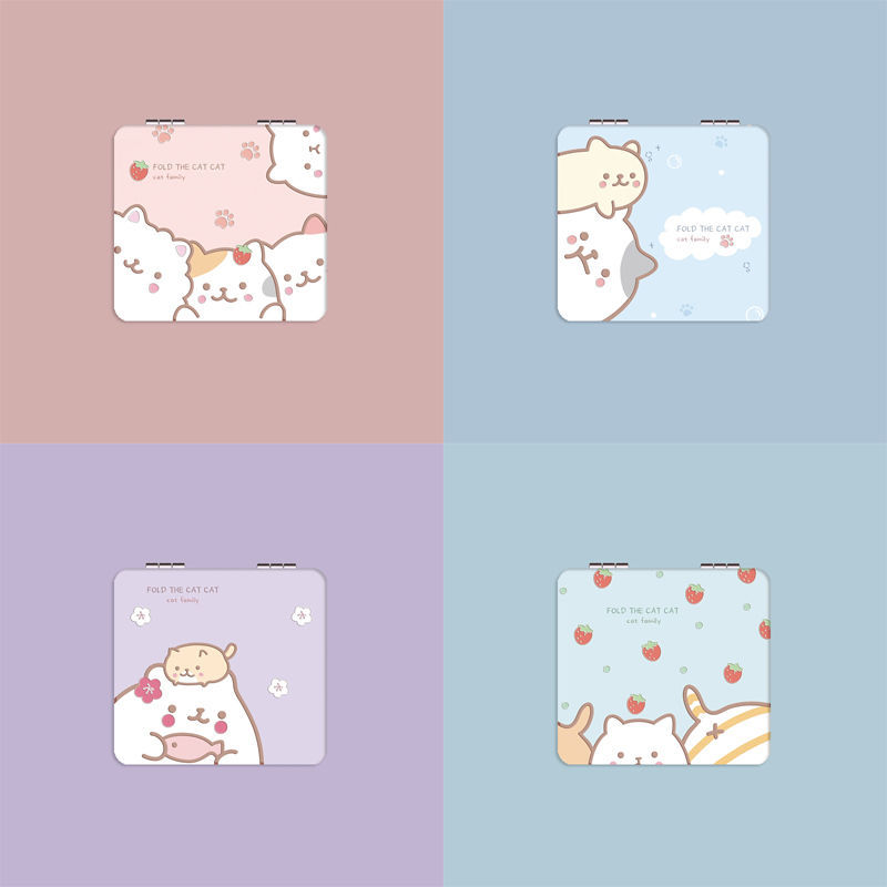 ins小清新可爱折叠化妆镜小镜子时尚便携式正方形双面镜随身定制