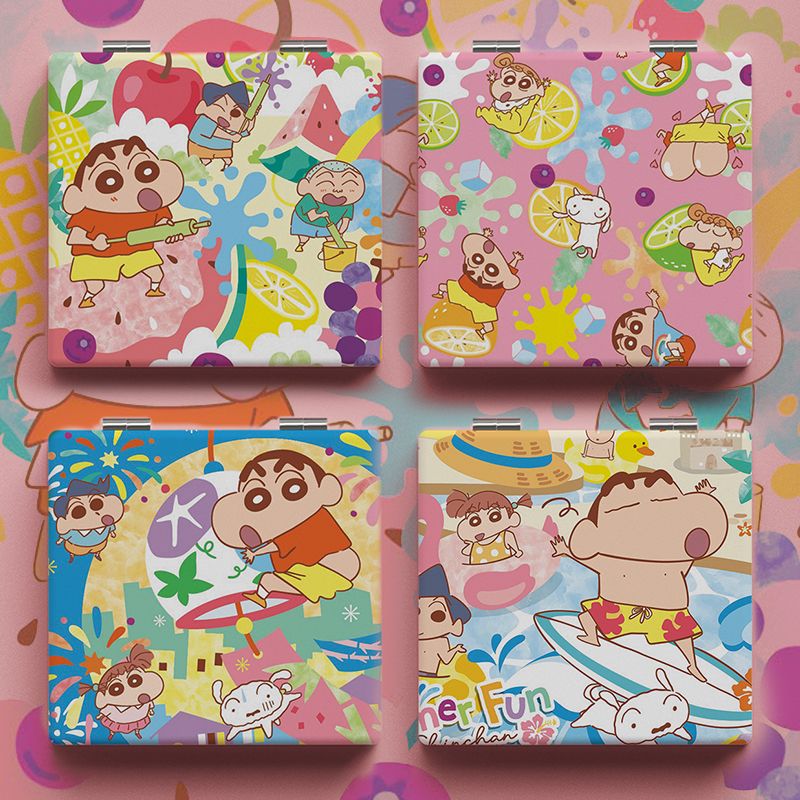 蜡笔小新ins可爱镜子化妆镜随身随身带折叠镜学生宿舍便携双定制