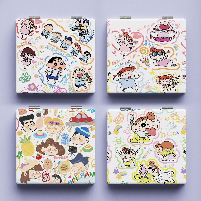 ins蜡笔小新小镜子随身带学生宿舍化妆镜便携随身折叠可爱双定制