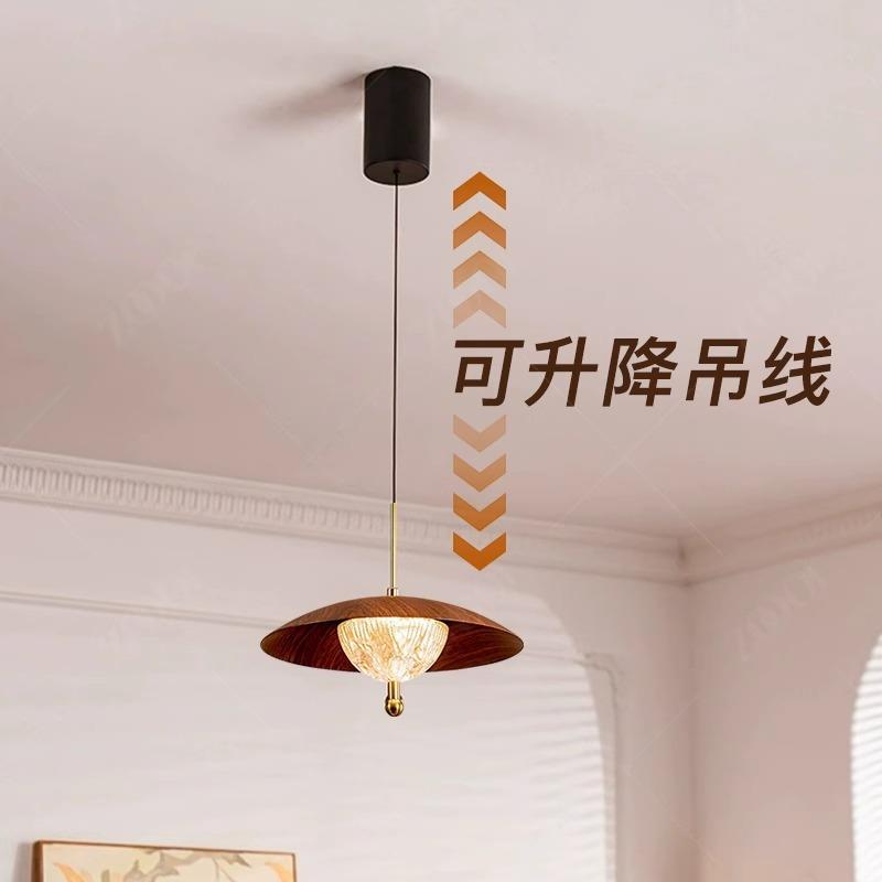 中古风餐厅吊灯胡桃木色创意个性民宿餐桌吧台灯饭厅升降款吊线灯