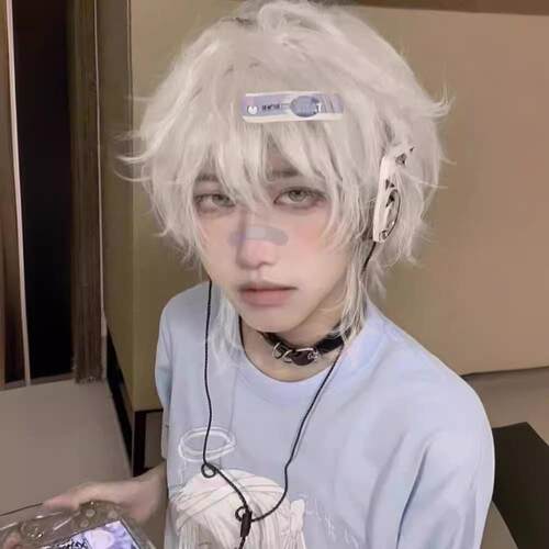 男士假发纯白色短发正太基佬男生日常cos韩版帅气dk扣子网全头套
