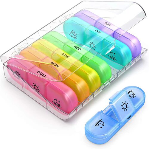 新热卖款 一周七天21格黑色pill case分类盒 便携pill case 塑料