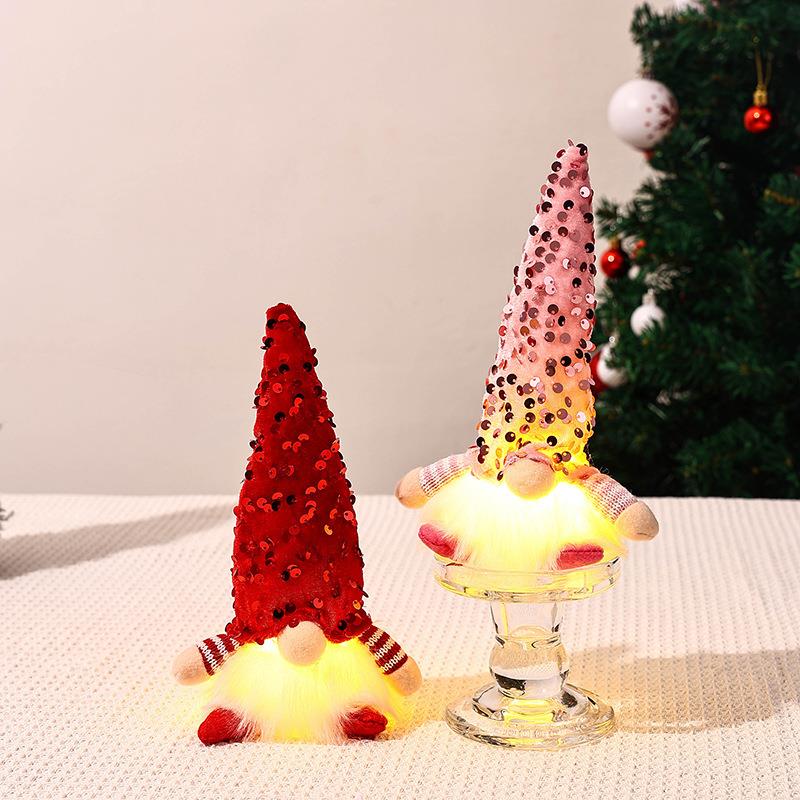 新款亮片圣诞老人发光脸公仔玩偶 情人节 圣诞节装饰品摆件礼物