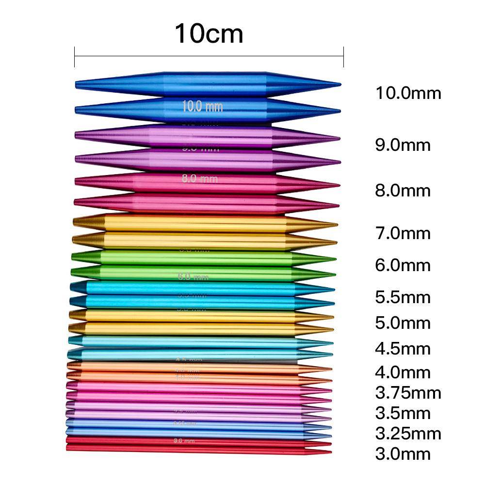 跨境工具毛衣针氧化铝彩虹款激光刻号可拆卸环形针换绳循环针13付